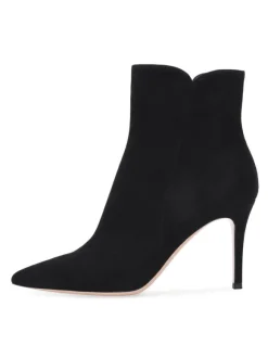 Bottines à Talons Hauts à Zip en Cuir Synthétique Unicolore