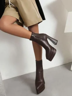 Bottines à Talons Hauts avec Plateforme Femme avec Bout Pointu Unicolore