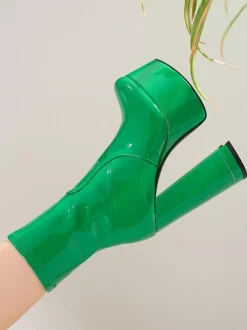 Bottines à Talons Hauts avec Plateforme en Cuir Synthétique avec Bout Pointu Unicolore
