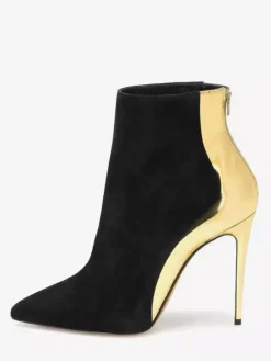 Bottines à talons hauts en daim patchwork à bout pointu pour femmes