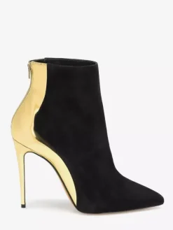 Bottines à talons hauts en daim patchwork à bout pointu pour femmes