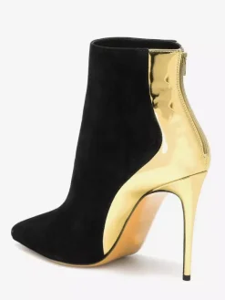 Bottines à talons hauts en daim patchwork à bout pointu pour femmes