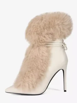 Bottines à talons hauts et bout pointu en fausse fourrure pour femme