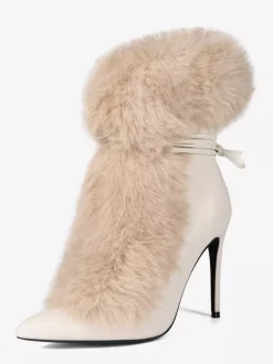 Bottines à talons hauts et bout pointu en fausse fourrure pour femme
