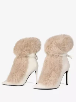 Bottines à talons hauts et bout pointu en fausse fourrure pour femme