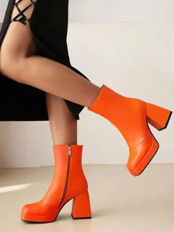 Bottines à Talons Hauts Femme avec Bout Carré en Cuir Synthétique Unicolore