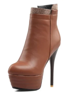 Bottines à Talons Hauts Plate-Forme Strass Rouges Zip Up Bottines Pour Femmes