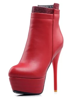 Bottines à Talons Hauts Plate-Forme Strass Rouges Zip Up Bottines Pour Femmes