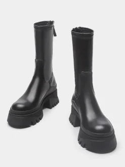 Bottines À Talons Épais Bout Rond Chaussures Femmes
