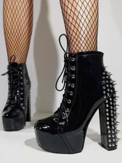 Bottines à talons épais et bout rond pour femmes