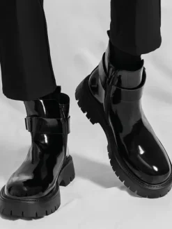 Bottines Chelsea à plateforme pour homme en cuir brillant semelle épaisse et élastique