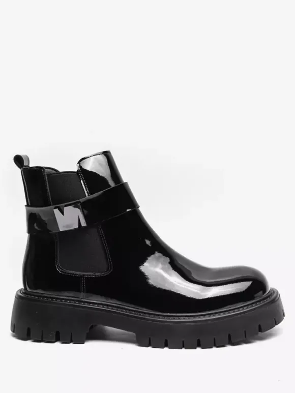 Bottines Chelsea à plateforme pour homme en cuir brillant semelle épaisse et élastique