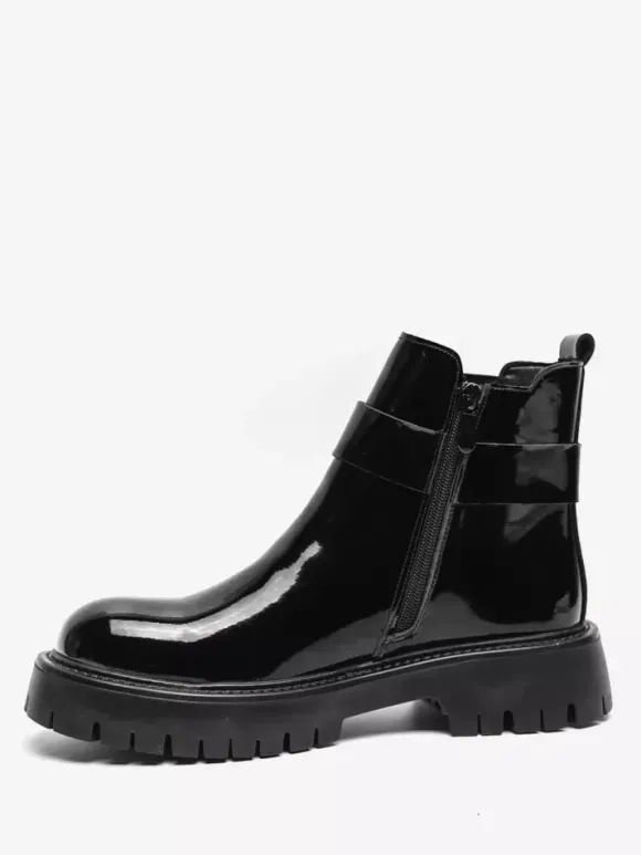 Bottines Chelsea à plateforme pour homme en cuir brillant semelle épaisse et élastique
