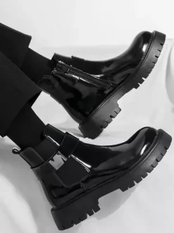 Bottines Chelsea à plateforme pour homme en cuir brillant semelle épaisse et élastique