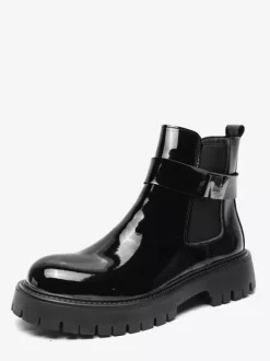 Bottines Chelsea à plateforme pour homme en cuir brillant semelle épaisse et élastique
