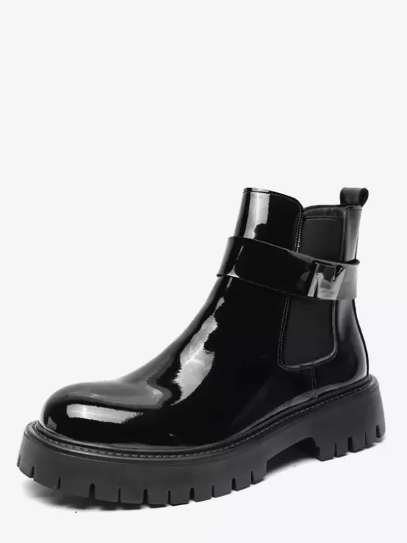 Bottines Chelsea à plateforme pour homme en cuir brillant semelle épaisse et élastique