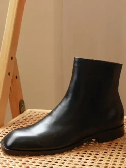 Bottines Chelsea Chaussures Homme Cuir Vachette Noir Bout Carré