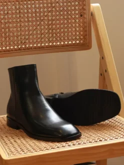 Bottines Chelsea Chaussures Homme Cuir Vachette Noir Bout Carré
