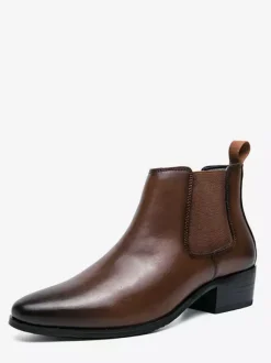 Bottines Chelsea courtes pour hommes bout pointu bruni en cuir avec bande élastique à enfiler antidérapantes imperméables décontractées