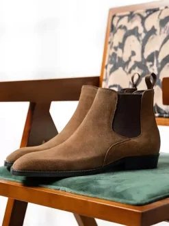 Bottines Chelsea en daim gris pour hommes Bottines à bout rond en cuir