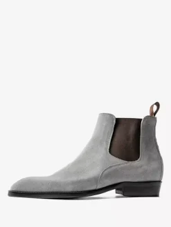 Bottines Chelsea en daim gris pour hommes Bottines à bout rond en cuir