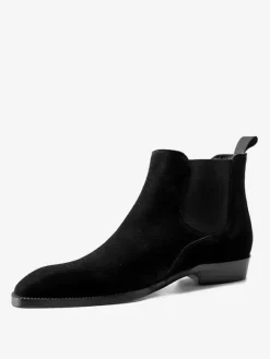 Bottines Chelsea en daim gris pour hommes Bottines à bout rond en cuir