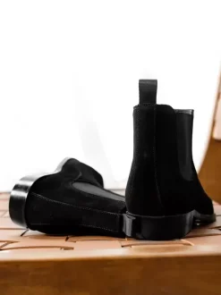 Bottines Chelsea en daim gris pour hommes Bottines à bout rond en cuir