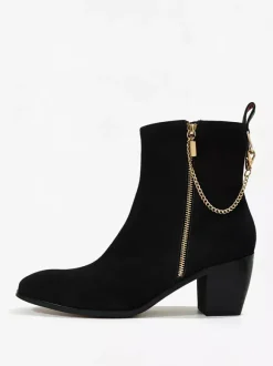 Bottines Chelsea Hommes En Micro-Suède Bordeaux Avec Bout Pointu Chaîne