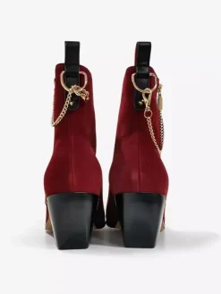 Bottines Chelsea Hommes En Micro-Suède Bordeaux Avec Bout Pointu Chaîne
