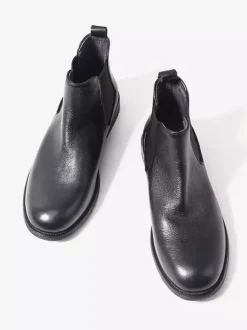 Bottines Chelsea marron en cuir véritable bout rond à enfiler