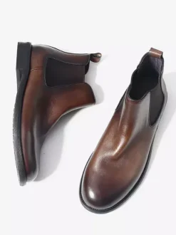 Bottines Chelsea marron en cuir véritable bout rond à enfiler