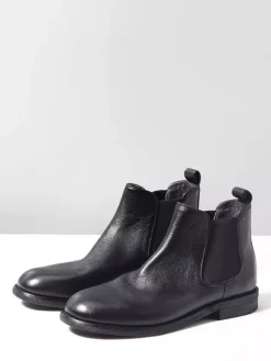 Bottines Chelsea marron en cuir véritable bout rond à enfiler