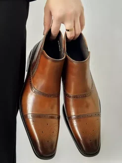 Bottines Chelsea montantes en cuir à bout carré pour homme