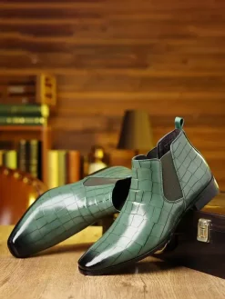 Bottines Chelsea noires à bout rond pour homme motif pierre