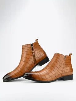 Bottines Chelsea noires à bout rond pour homme motif pierre