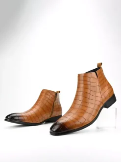 Bottines Chelsea noires à bout rond pour homme motif pierre