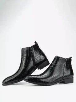 Bottines Chelsea noires à bout rond pour homme motif pierre