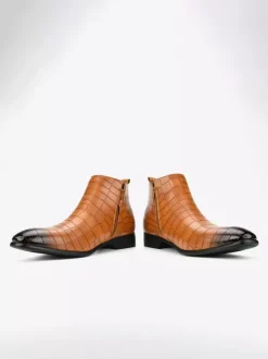 Bottines Chelsea noires à bout rond pour homme motif pierre