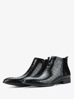 Bottines Chelsea noires à bout rond pour homme motif pierre