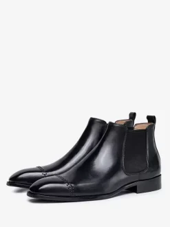 Bottines Chelsea noires à bout carré pour homme en cuir de vache bottines de mariage pour bal de fin d'année