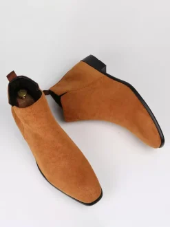 Bottines Chelsea pour hommes bout rond à enfiler plates à la cheville