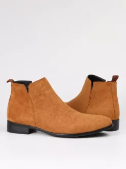 Bottines Chelsea pour hommes bout rond à enfiler plates à la cheville