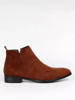 Bottines Chelsea pour hommes bout rond à enfiler plates à la cheville