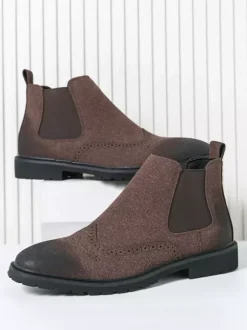 Bottines Chelsea pour homme à enfiler bout rond en cuir antidérapantes à talons bas respirantes