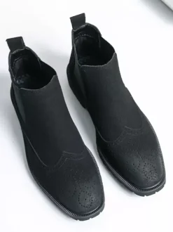 Bottines Chelsea pour homme à enfiler bout rond en cuir antidérapantes à talons bas respirantes