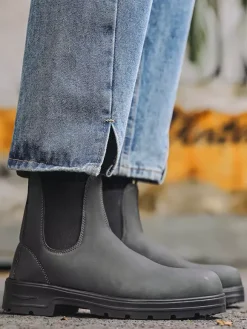Bottines Chelsea pour homme à talon bas semelle antidérapante bout rond en cuir.