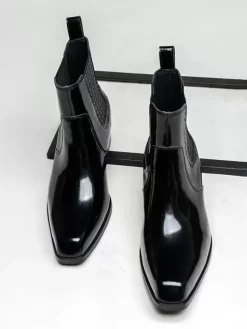 Bottines Chelsea pour hommes en cuir de vachette chic bottines courtes noires