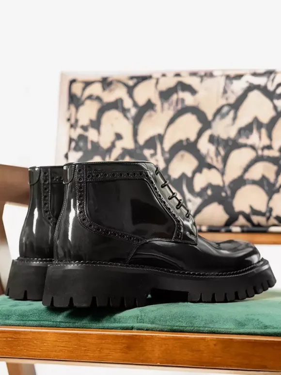 Bottines Chukka à bout rond et plateforme épaisse en cuir pour homme