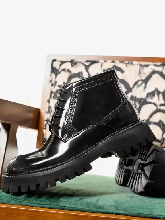 Bottines Chukka à bout rond et plateforme épaisse en cuir pour homme