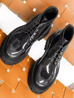 Bottines Chukka à bout rond et plateforme épaisse en cuir pour homme